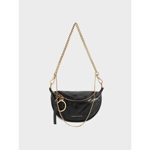 Charles and Keith Philomena Wrinkled-Effect Half-Moon Crossbody Bag - Black